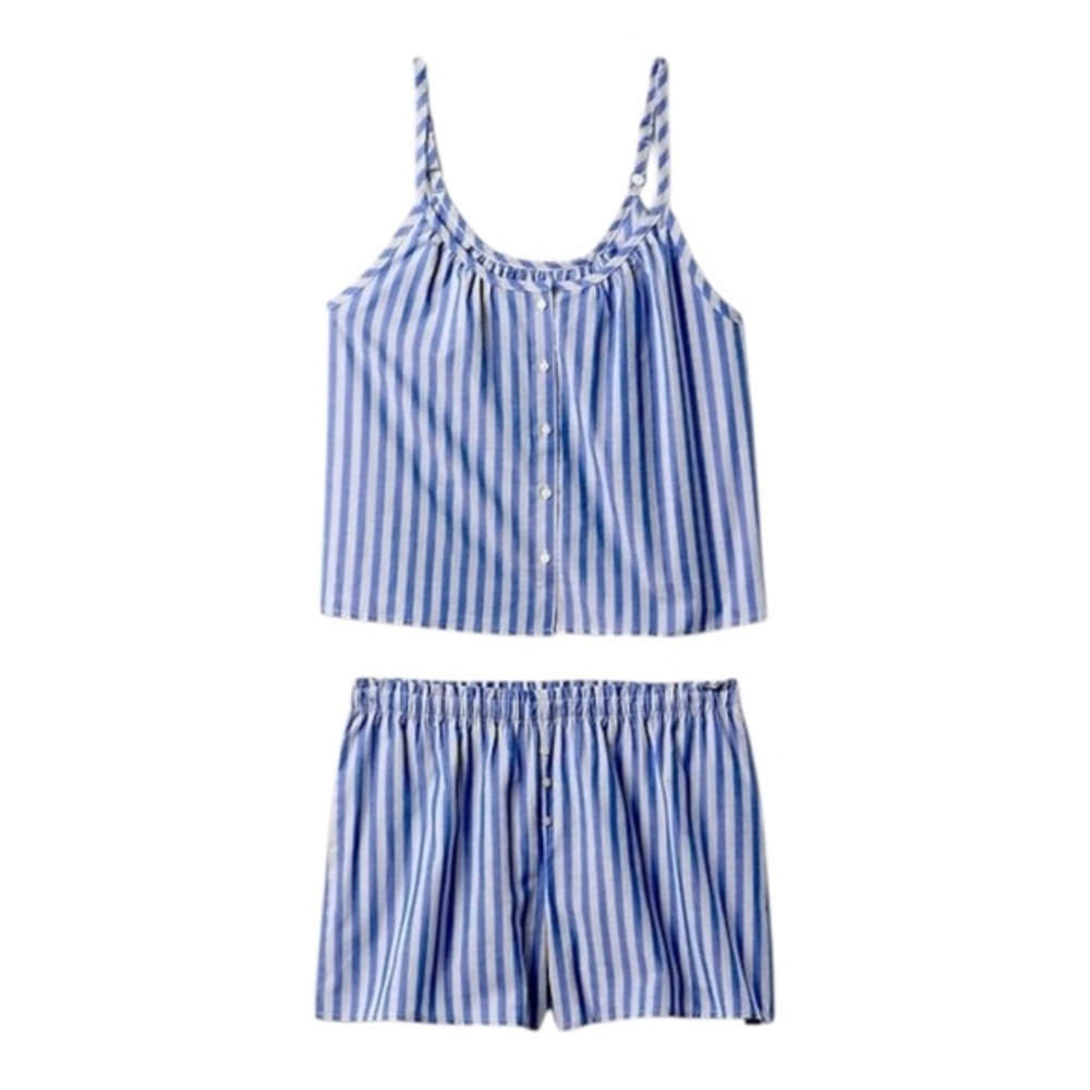 GapBody Cotton Poplin Pajama Set Tank & Shorts Blue Stripe Large NWT